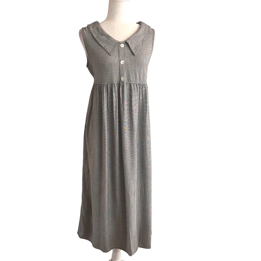 VTG Houndstooth Sleeveless Midi Dress Black White Empire Waist KY Derby M/L READ